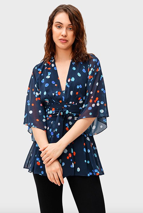 Shop Dolman sleeve paint dot print georgette blouse | eShakti