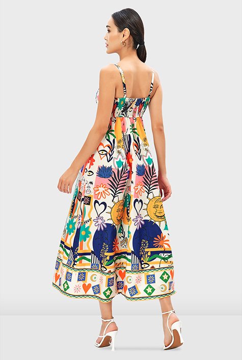 Shop Floral graphic print cotton poplin summer dress | eShakti