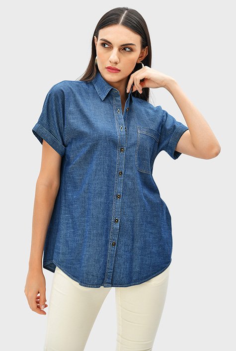 Shop Dolman sleeve cotton denim shirt | eShakti