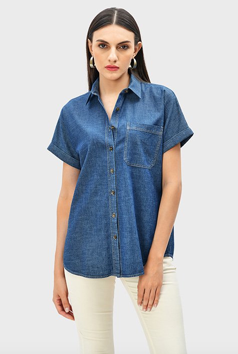 Shop Dolman sleeve cotton denim shirt | eShakti