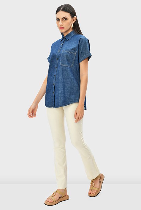 Shop Dolman sleeve cotton denim shirt | eShakti