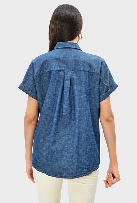 Shop Dolman sleeve cotton denim shirt | eShakti