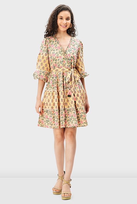 YELLOW FLORAL PRINT HANDBLOCK COTTON DRESS