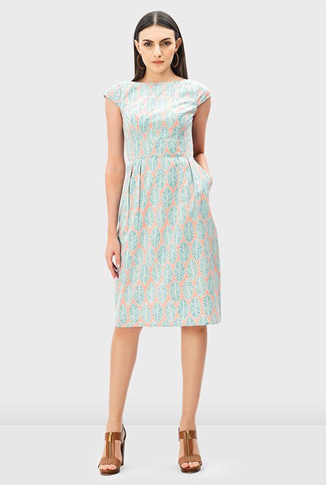 Shop Leaf print cotton poplin sheath dress | eShakti