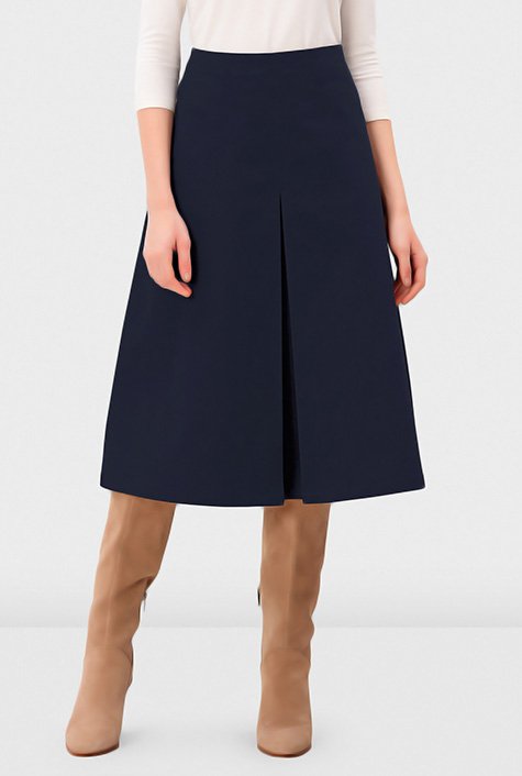 Shop Pleat Front Stretch Cotton Twill Skirt Eshakti