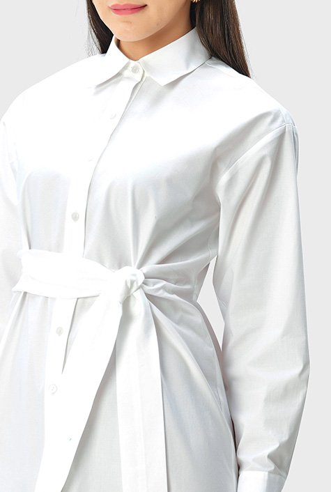 Shop Tie waist cotton poplin shirtdress | eShakti
