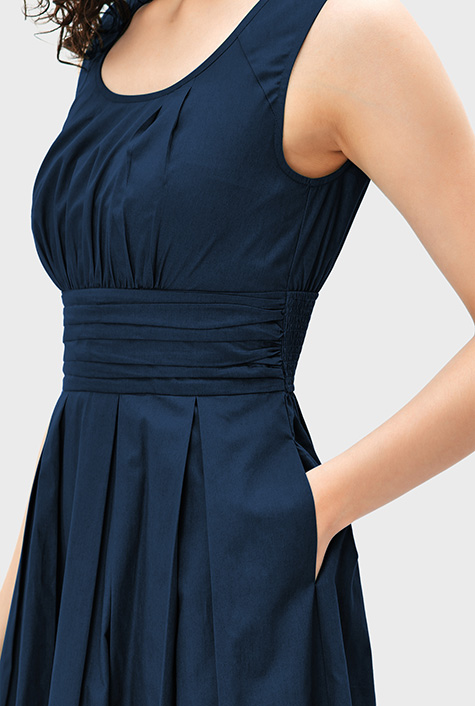 【マーシャ】Cotton Poplin Wave Tuck Dress Shop Cotton poplin A-line dress | eShakti