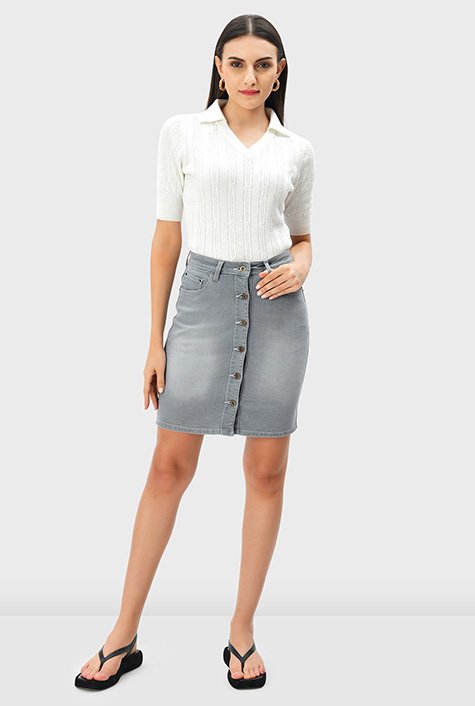 Buy BLUE BUTTON-DOWN HIGH-RISE DEINM PENCIL SKIRT for Women Online in India