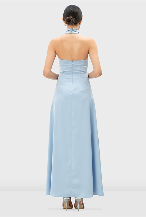 Shop Poly satin halter A-line dress | eShakti