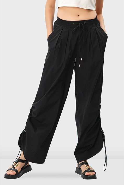 Shop Drawstring side cotton poplin elastic waist pants