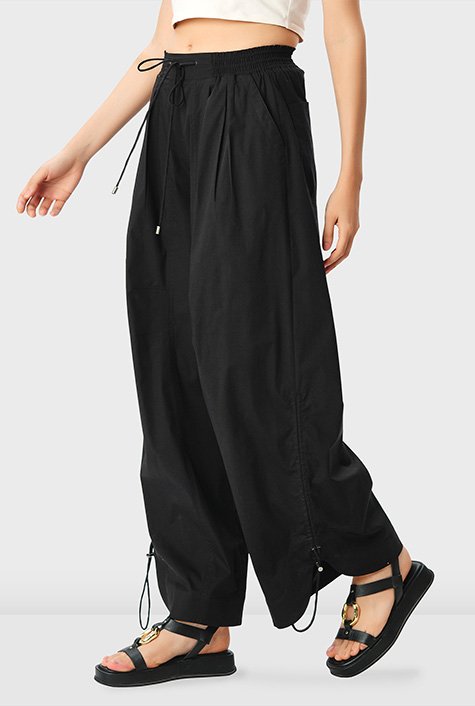 Womens Casual High Waist Pencil Pants Tapered Capris Elastic Waist  Drawstring Cinch Bottom Trouser with Pockets, Black, Small : :  Clothing, Shoes & Accessories