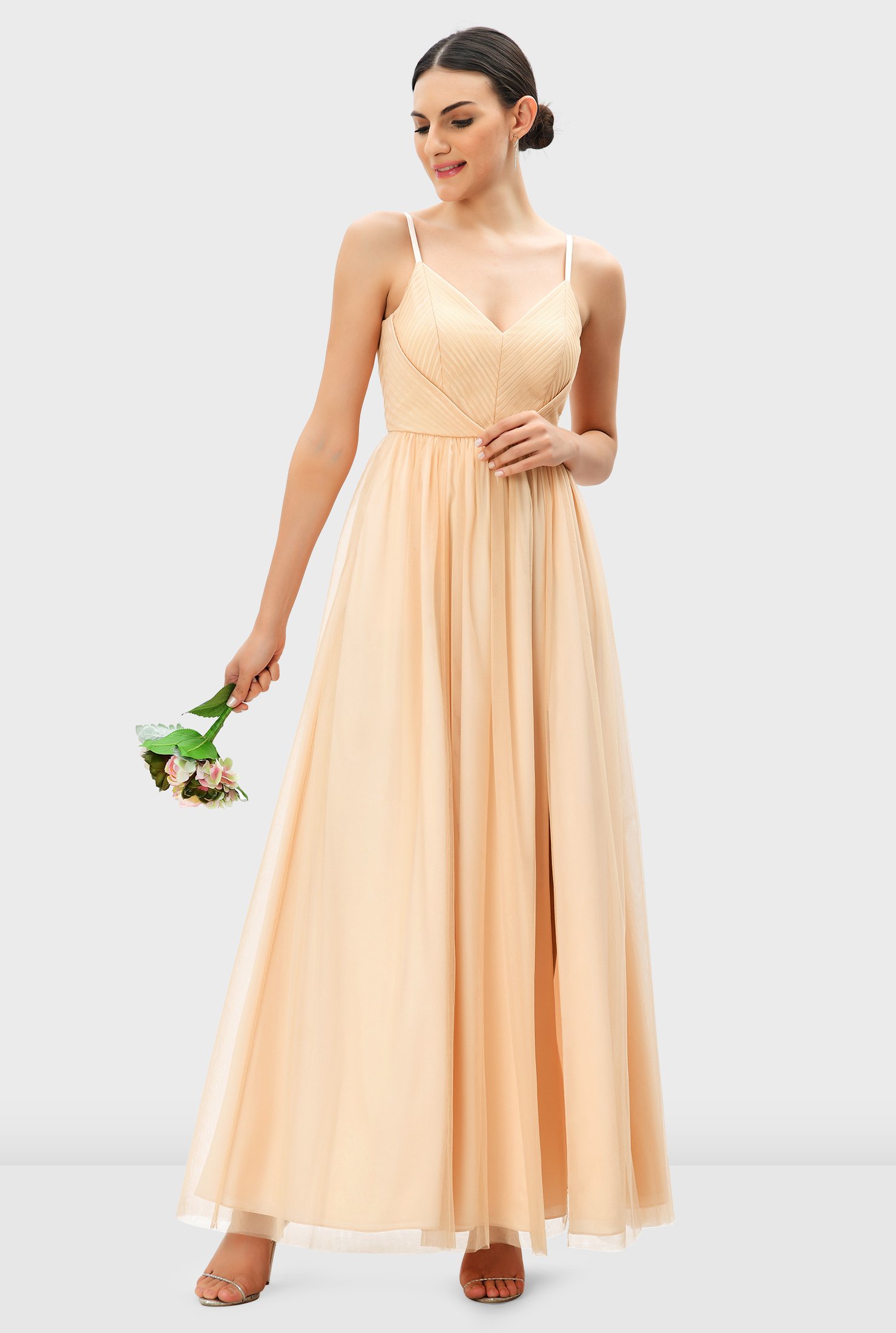 Sheer Tulle Vented Maxi Dress