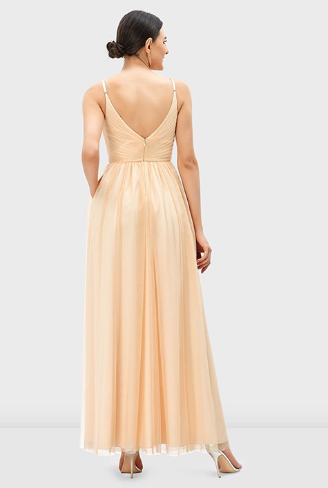 Sheer Tulle Vented Maxi Dress