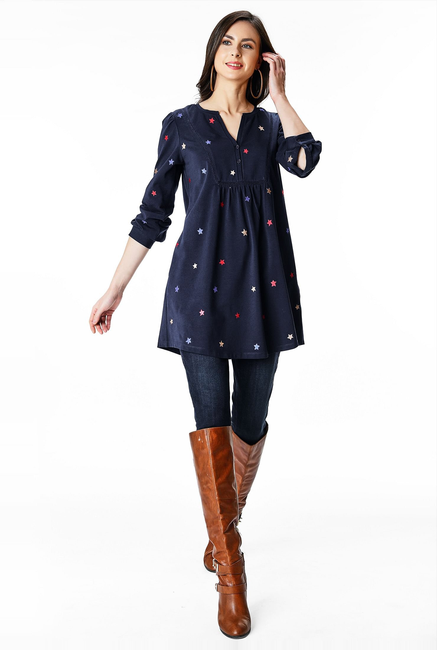 Star embroidery cotton jersey tunic
