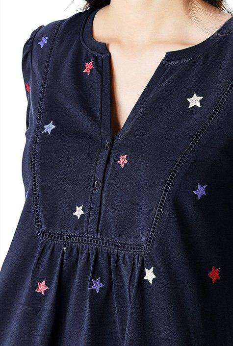 Star embroidery cotton jersey tunic