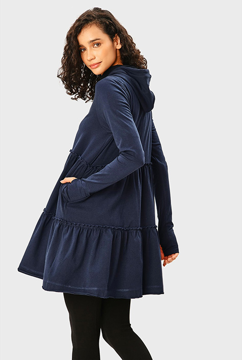 Shop Cotton jersey hoodie tiered dress | eShakti