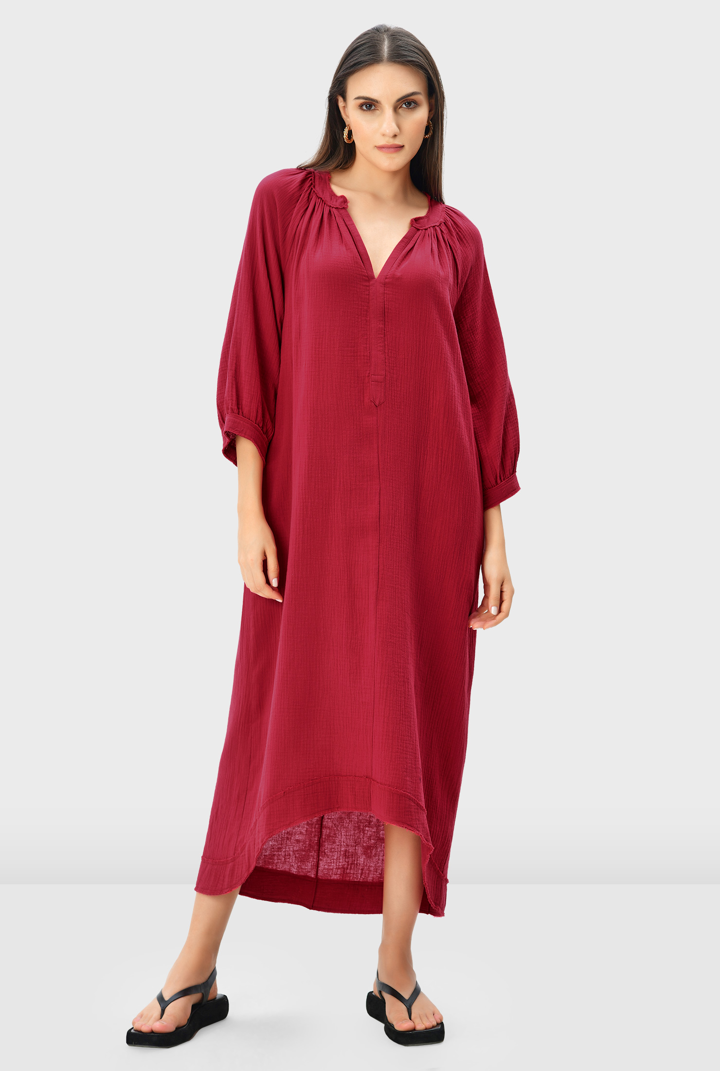 Shop Double gauze cotton highlow shift dress eShakti