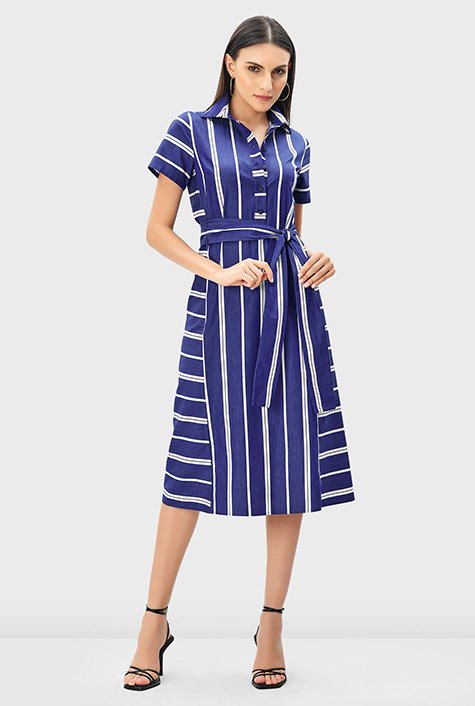 Shop Stripe cotton twill shirtdress | eShakti