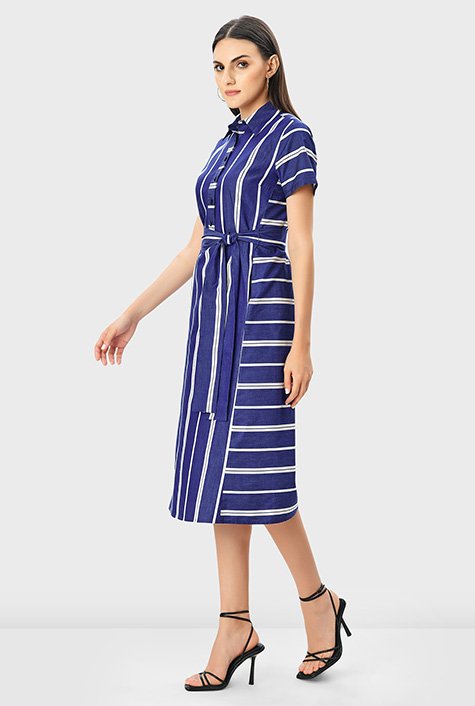 Shop Stripe cotton twill shirtdress | eShakti