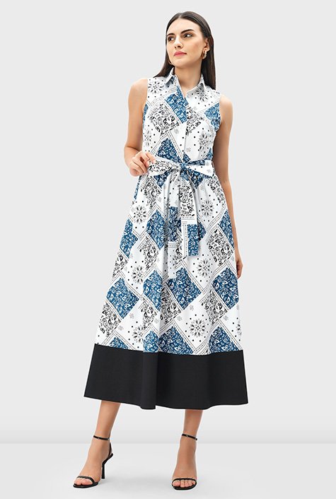 Shop Contrast banded hem paisley scarf print cotton poplin dress