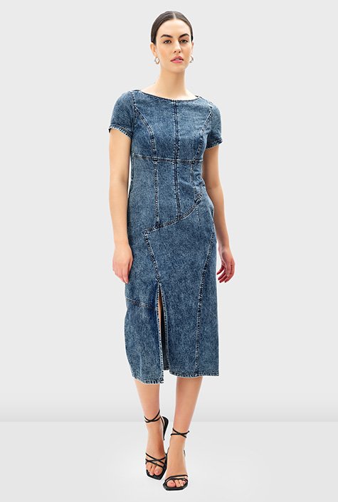 Denim sheath clearance dress