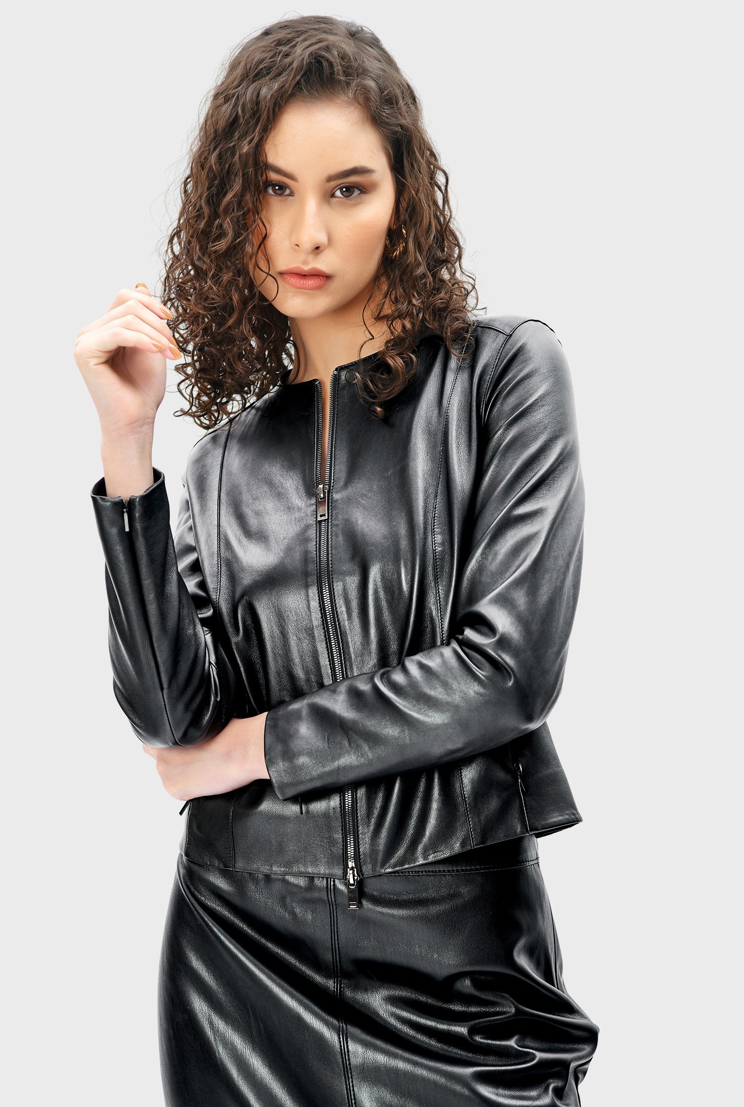 Shop Sheepskin leather zip front jacket | eShakti
