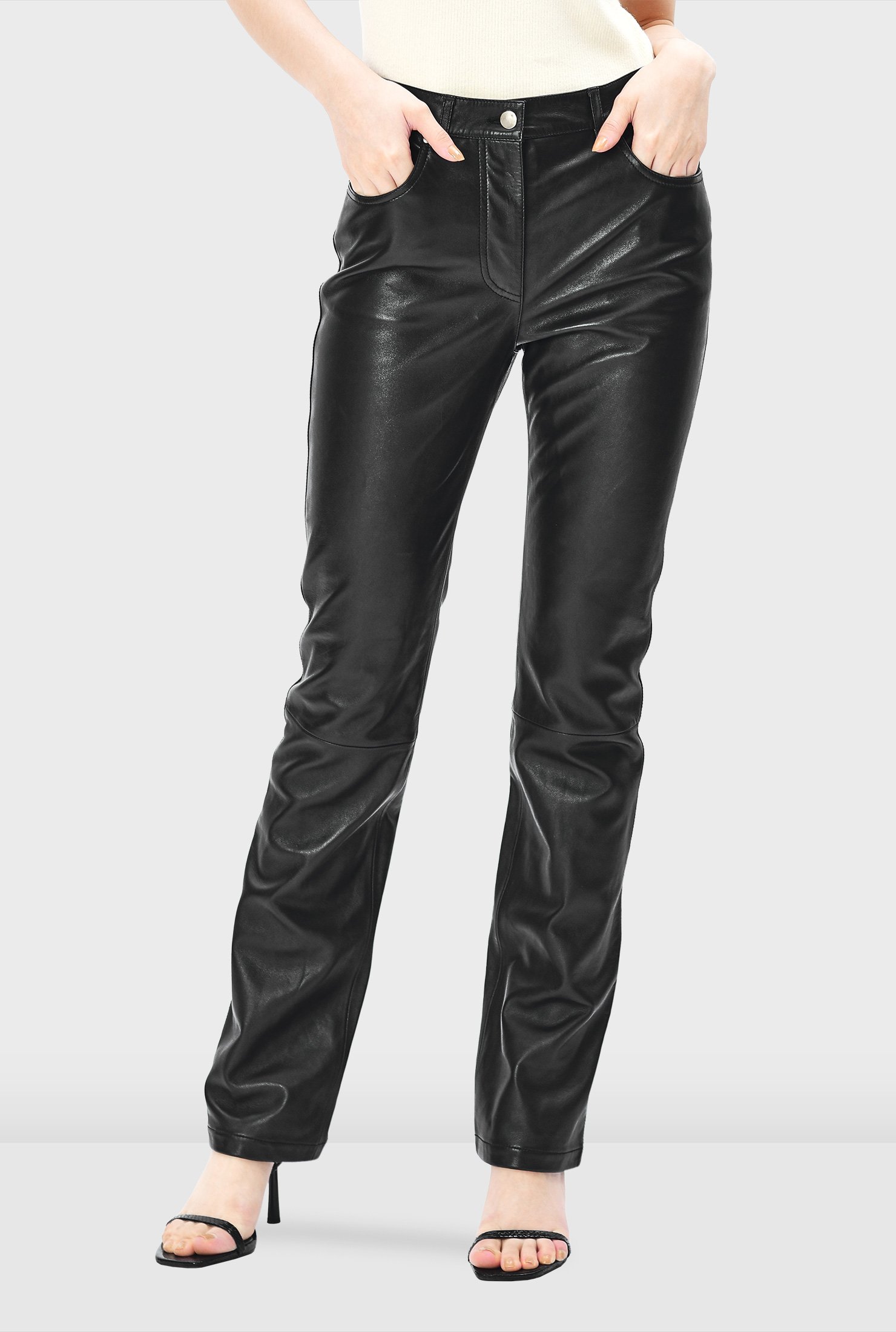 Wholesale Women's Leather Pants Kazee Detailed Black - 3669