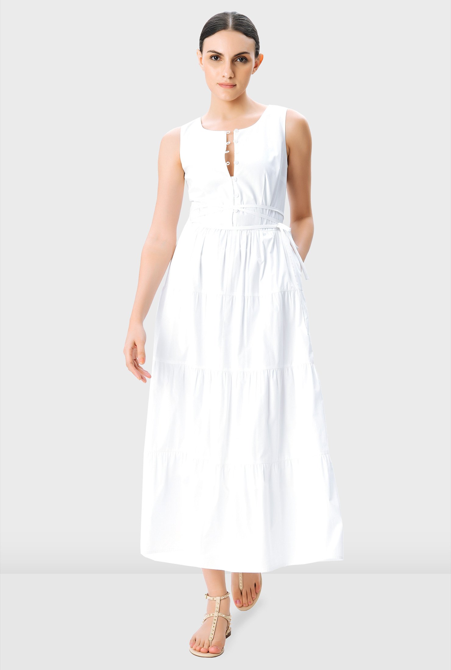 Shop Cotton poplin ruched tier dress | eShakti