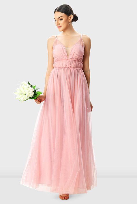 Sheer Tulle Vented Maxi Dress