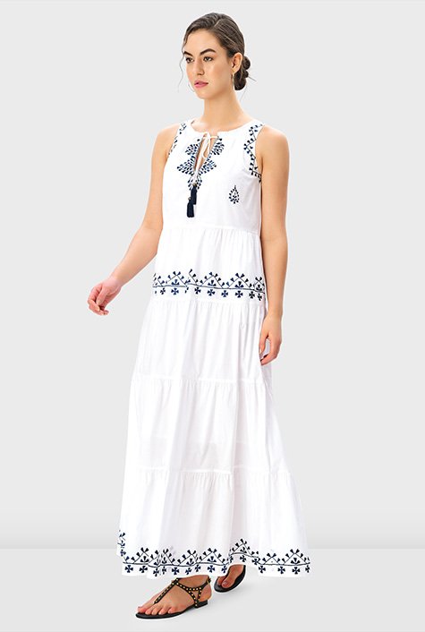 WHITE COTTON VOILE TIERED MAXI DRESS