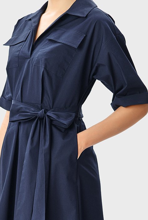 Shop Sash tie cotton poplin tiered shirtdress