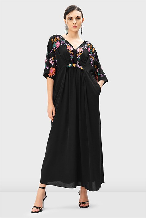 Floral embellished crepe empire kaftan dress