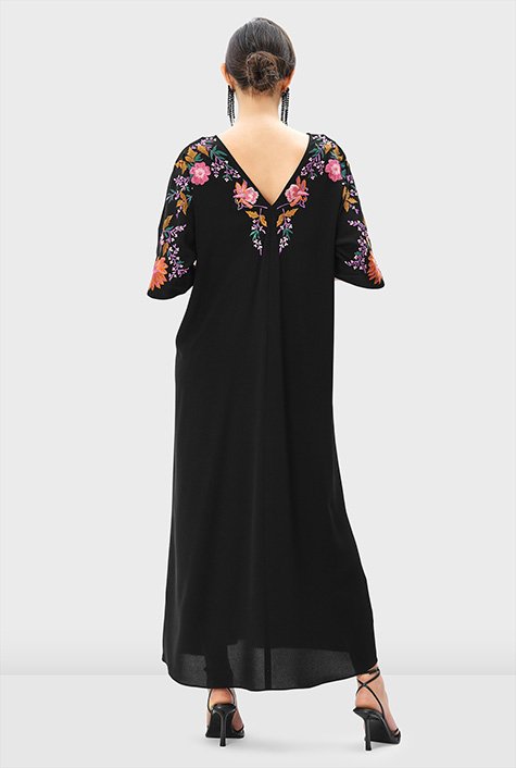 Floral embellished crepe empire kaftan dress