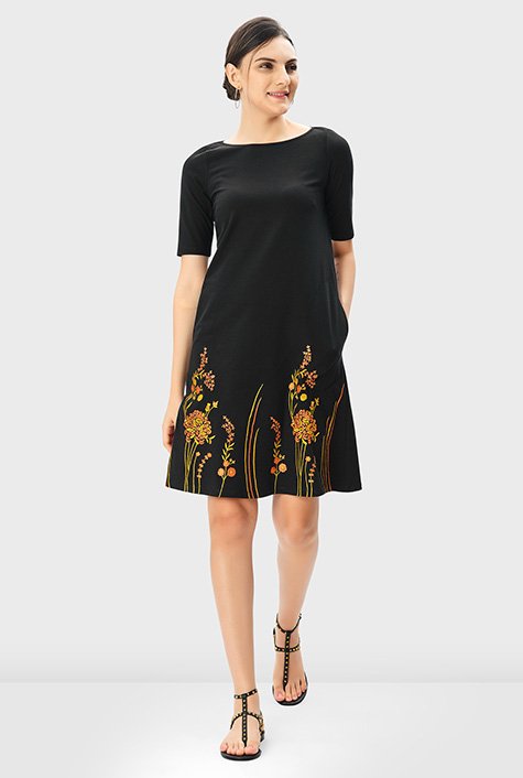 Floral embroidered shift clearance dress