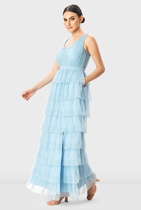 Ruffle tier sheer tulle dress