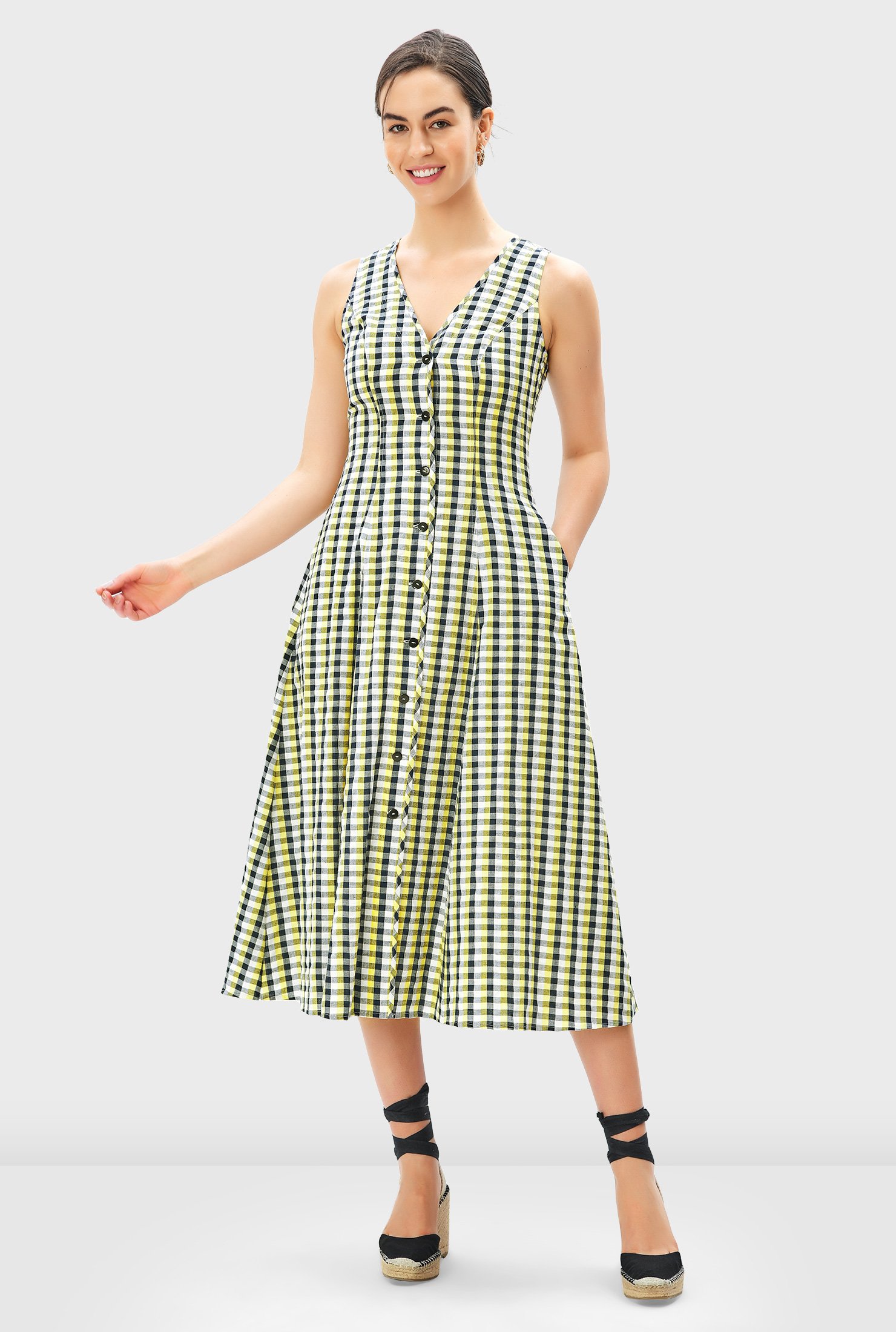 Shop Gingham cotton check A-line dress | eShakti