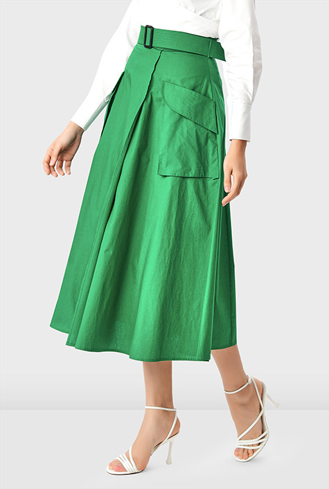 Shop Cargo pocket cotton poplin faux-wrap skirt | eShakti