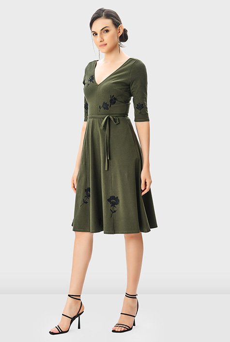 Shop Floral embellished cotton jersey dress | eShakti