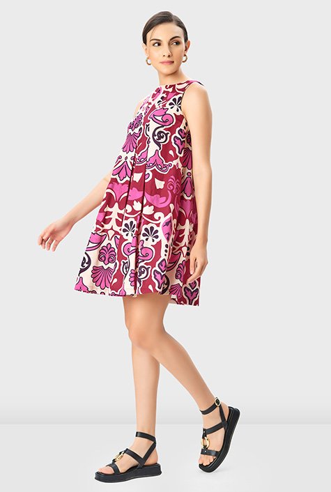 dress pleat floral eShakti | print cotton shift linen graphic Release Shop