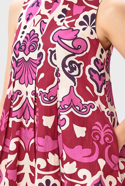 Shop Release pleat floral graphic | shift dress cotton linen eShakti print
