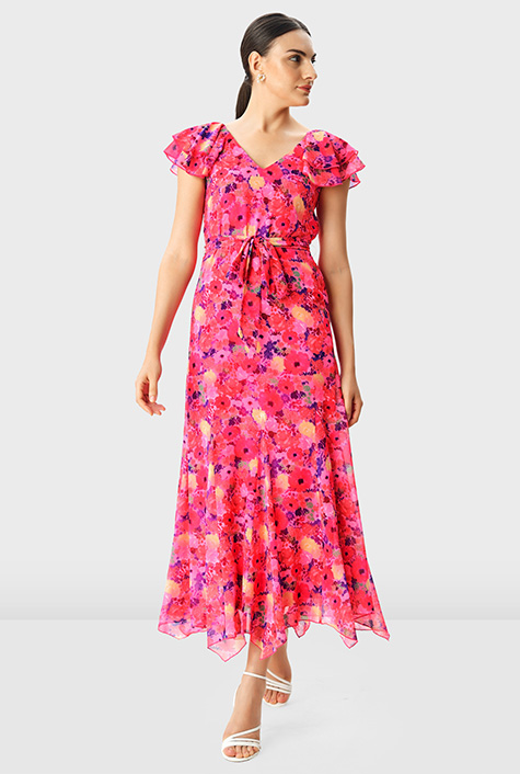 Shop Floral print georgette flouncy hanky hem dress eShakti