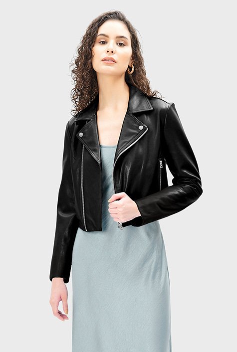 Womens Shiny Black Leather Biker Vest - Leather Waistcoat