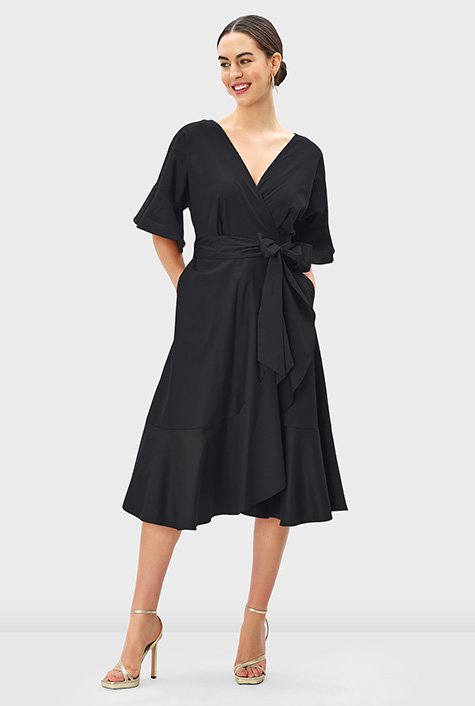 Emreco Floral Print Shirred Wrap Tea Dress - Black - 7554056 - TJC