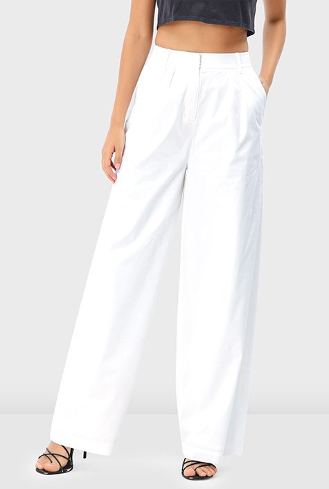 Buy Women White Regular Fit Solid Twill Parallel Trousers