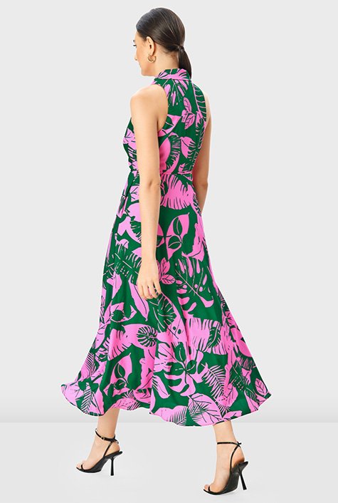 Elegant Beautiful Leaf Printed High Quality Sleeveless Dress For