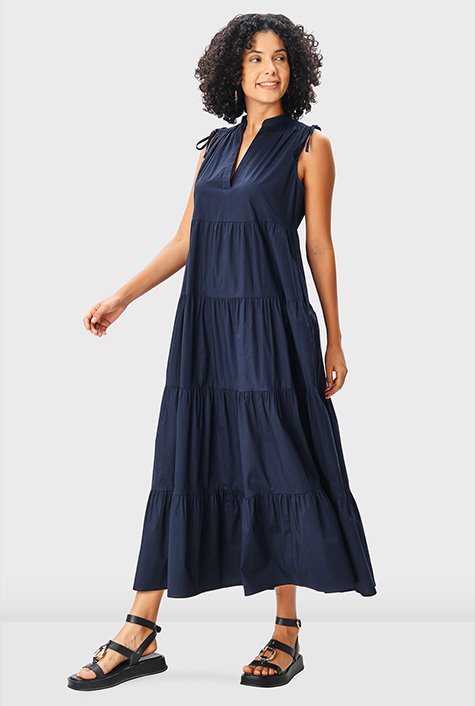 Cotton poplin empire tiered dress