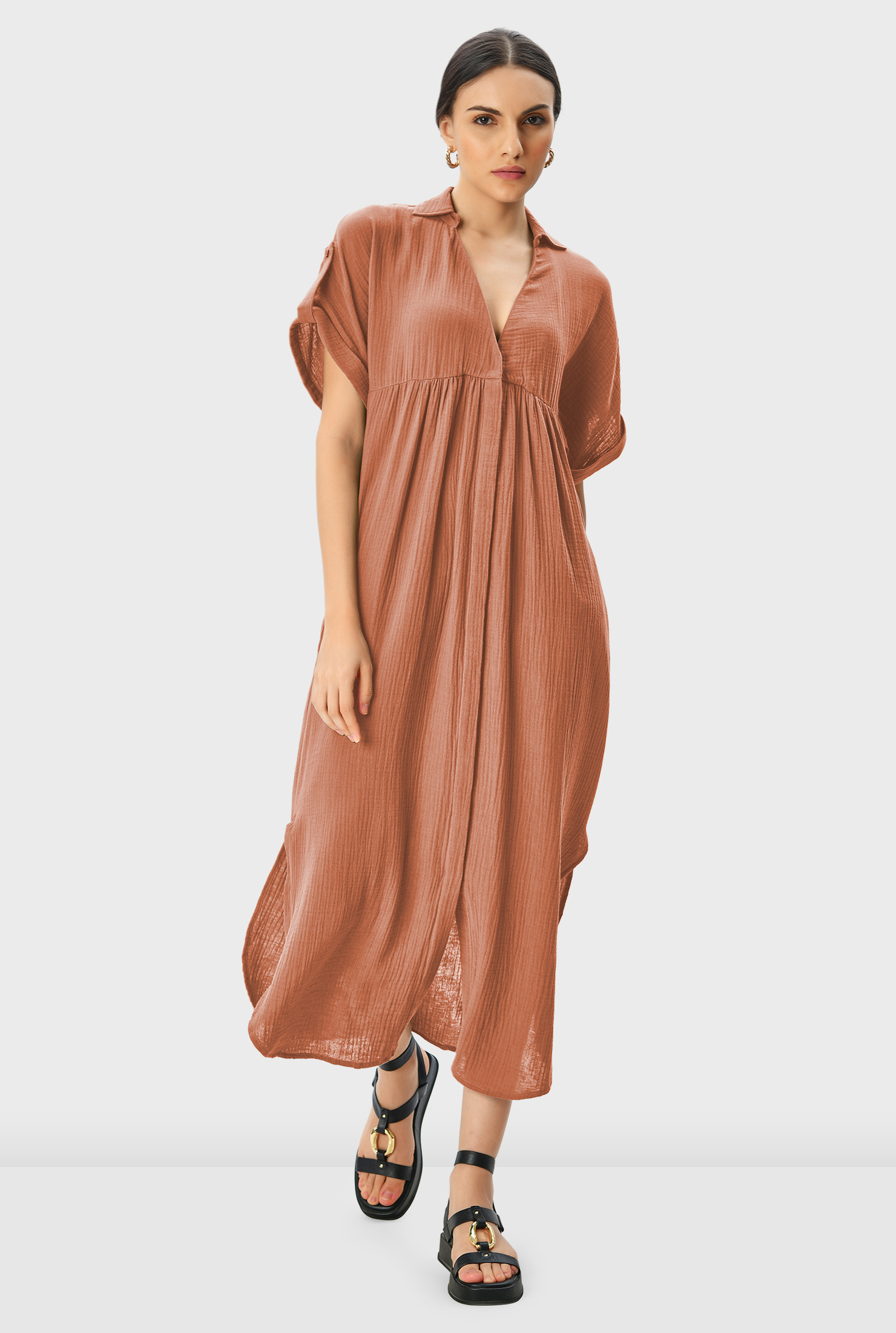 Shop Double gauze cotton shift shirt dress eShakti