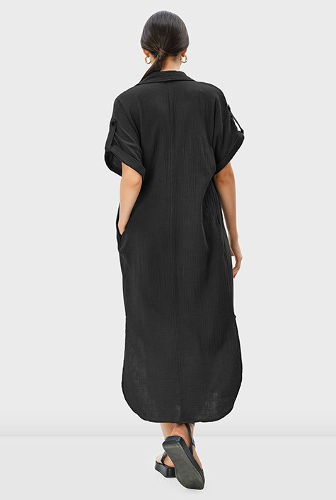 Double gauze cotton shift shirt dress