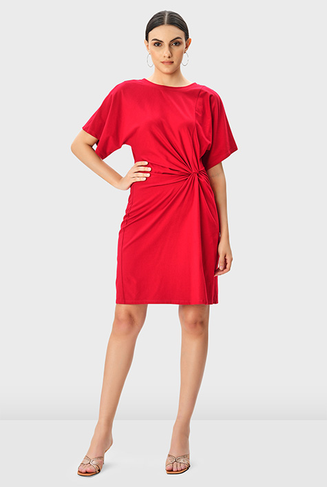 Shop Knot waist cotton jersey dress | eShakti