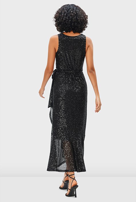 Black Sequin Cascading Ruffle Jumpsuit